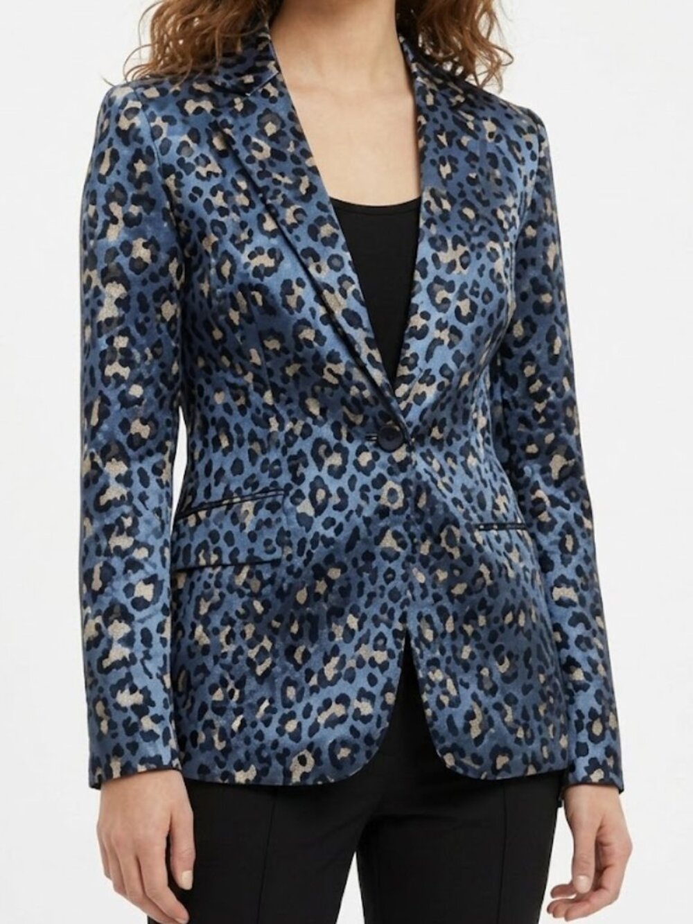 Banana Republic Blue Leopard Jacquard Blazer 4P Petite Metallic Animal Print
